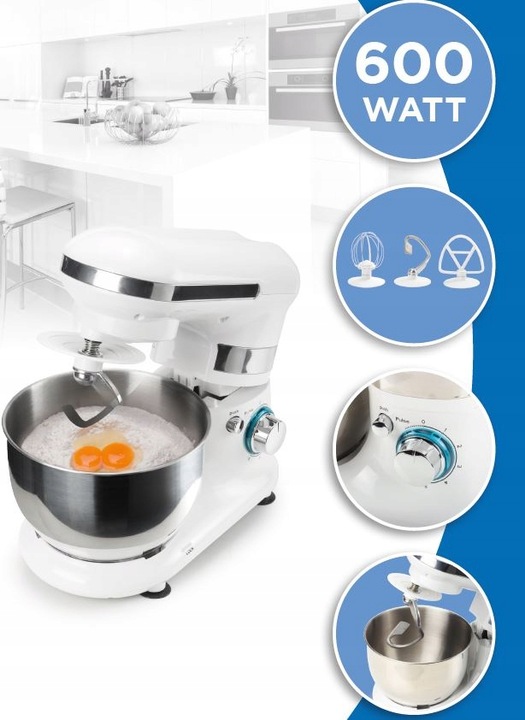 PLANETARNY mikser Robot kuchenny 600W misa RVS 4L 3 mieszadła 6 prędkości