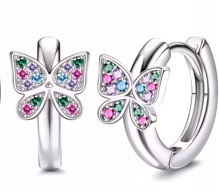 KOLCZYKI KÓŁKA motyle srebrne DLA DZIEWCZYNKI STAL CHIRURGICZNA 316L