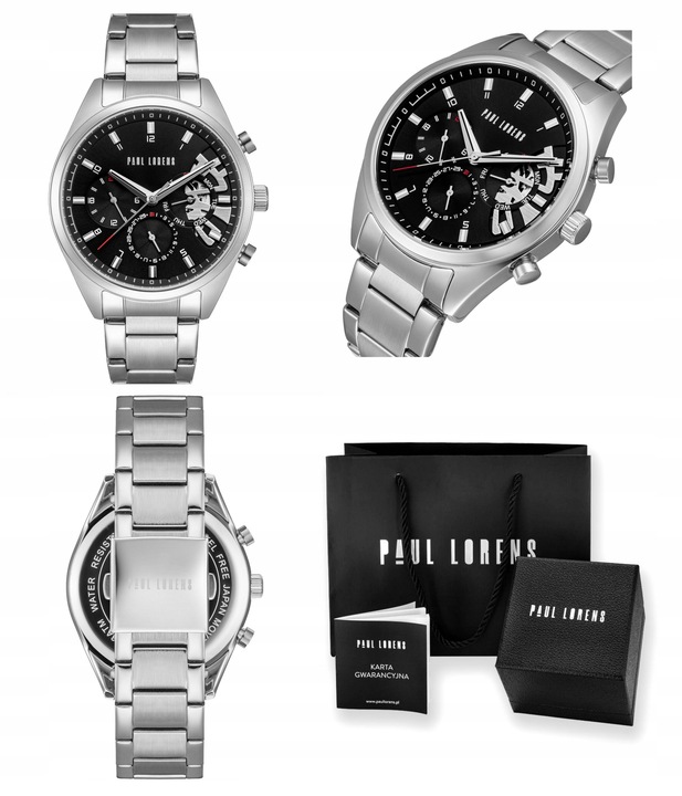 ZEGAREK MĘSKI PAUL LORENS BAKER chronograf datownik open heart +BOX GRAWER