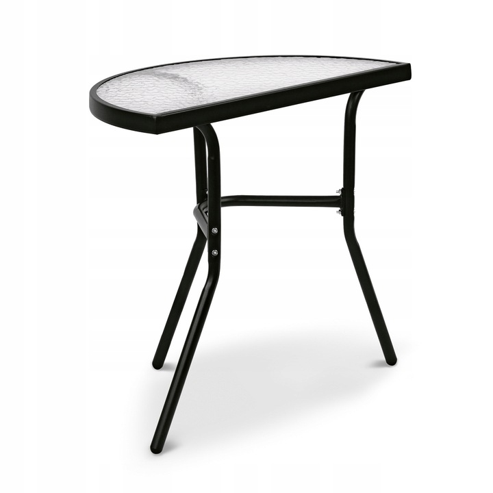 Stolik Metalowy Półokrągły ze Szklanym Blatem Hartowanym do Balkonu Taras