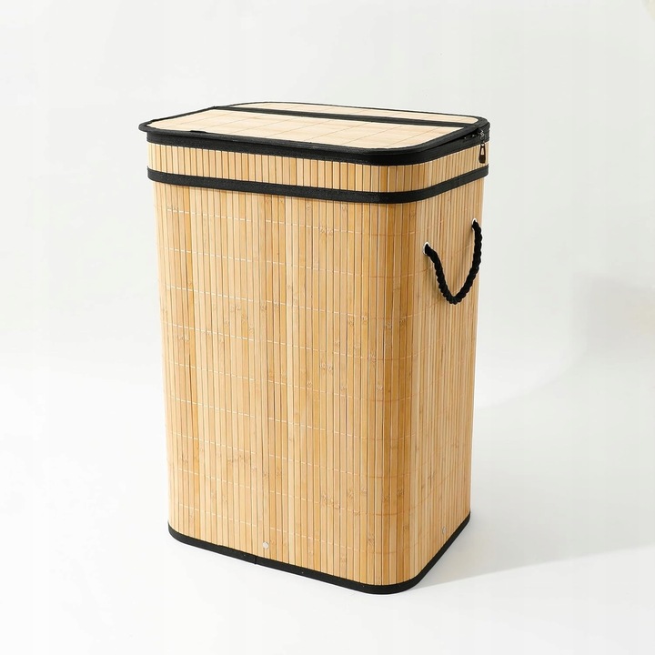 KOSZ NA PRANIE BIELIZNĘ UBRANIA POJEMNIK BAMBUSOWY Z POKRYWĄ DUŻY 72L KUFER