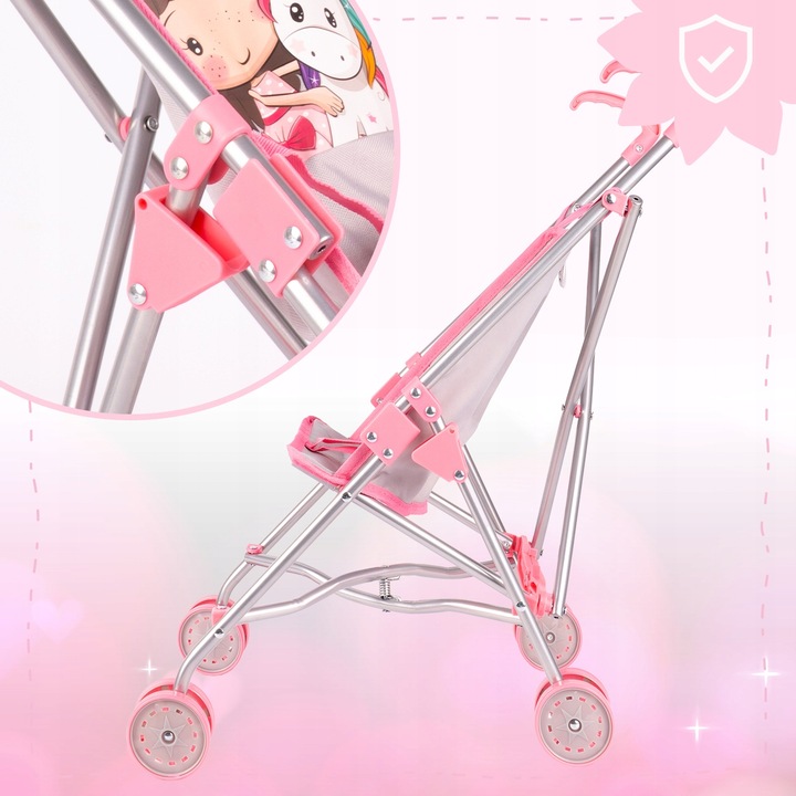 WÓZEK DLA LALEK LEKKI SKŁADANY PARASOLKA SPACERÓWKA JEDNOROŻEC KSIĘŻNICZKA