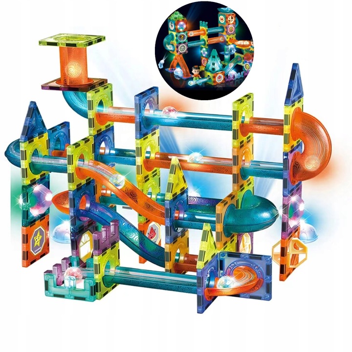 DUŻE KLOCKI MAGNETYCZNE KONSTRUKCYJNE ŚWIECĄCY TOR KULKOWY 75 ELEMENTÓW