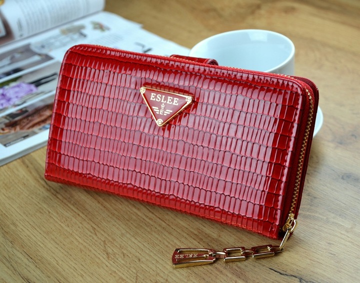 PORTFEL DAMSKI PODWÓJNY Czerwony Organizer Duży stylowy