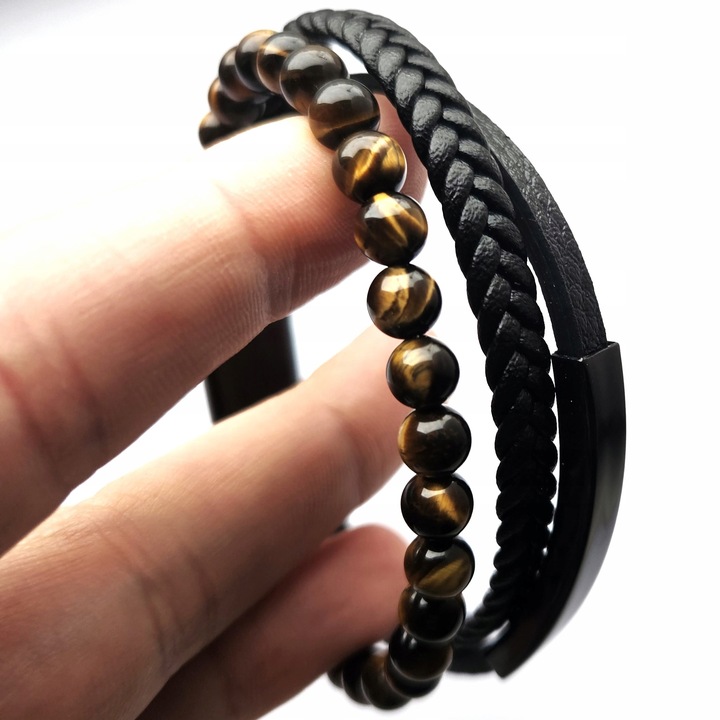 Bransoletka męska REGULOWANA 20-23CM TYGRYSIE OKO SKÓRA JAKOŚĆ VERSATILE