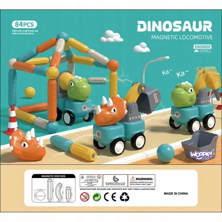 Klocki Magnetyczne Dinozaury Konstrukcyjne 84 el. WOOPIE