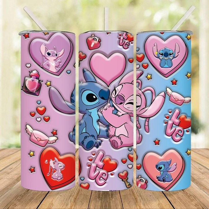 Butelka na Wodę ze Stali Nierdzewnej z Motywem Stitch i Aniołek 20oz