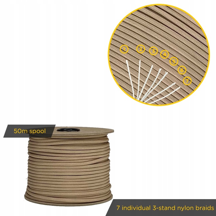 Linka EDCX 4mm Paracord 550 - (Tan, 50 m)