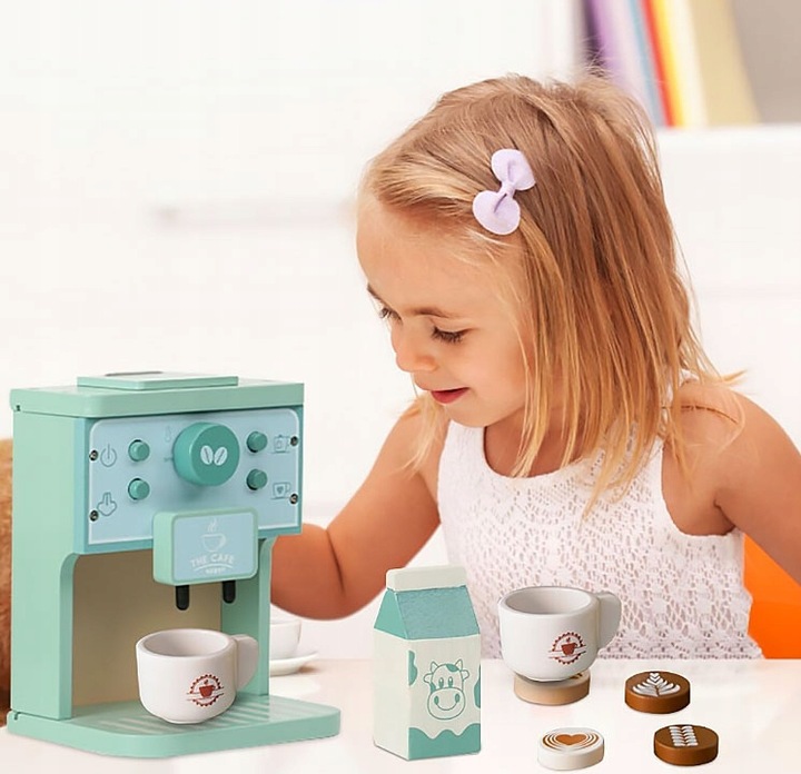 KAWIARNIA DLA DZIECI DREWNIANY EKSPRES DO KAWY AUTOMAT KUCHNIA FILIŻANKI