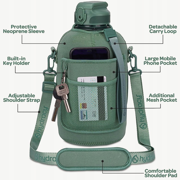 Duża butelka na wodę ze Słomką Uchwytem Pokrywką Kieszeniami pojemność 2,3l