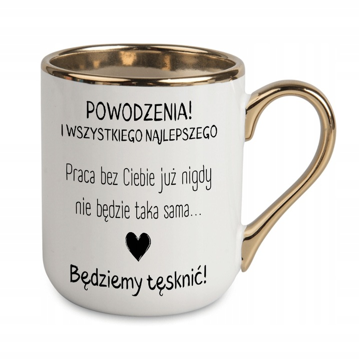 KUBEK ELEGANT BIAŁO ZŁOTY NA POŻEGNANIE KOLEGI Z PRACY BĘDZIEMY TĘSKNIĆ