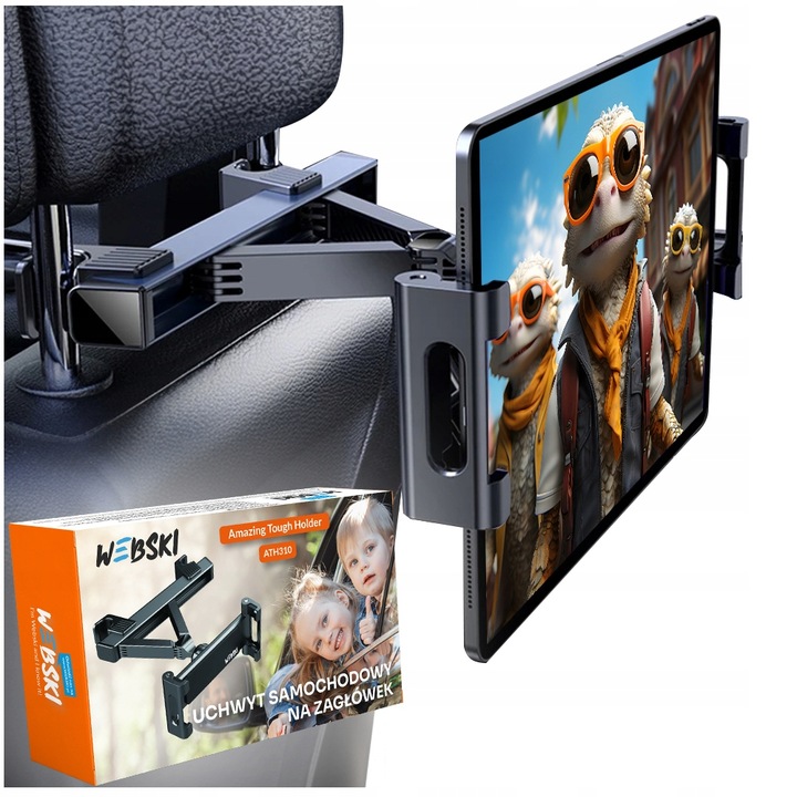 REGULOWANY UCHWYT SAMOCHODOWY HOLDER TRZYMAK NA TABLET TELEFON NA ZAGŁÓWEK