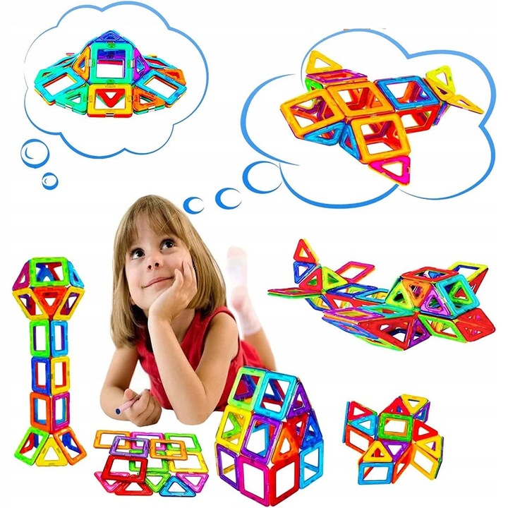 DUŻE KLOCKI MAGNETYCZNE KONSTRUKCYJNE EDUKACYJNE DLA DZIECI 3D 180ELE