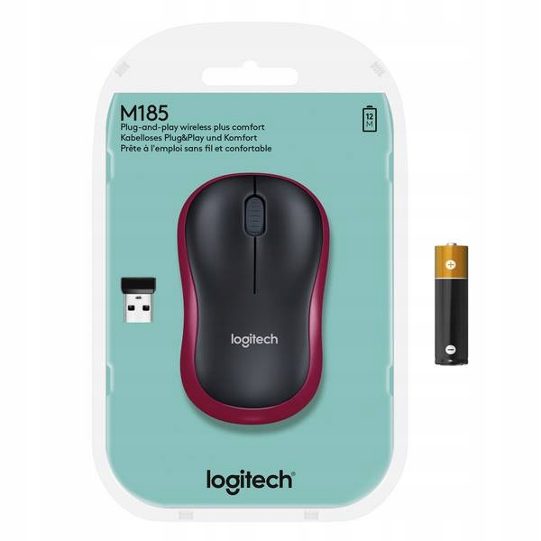 Myszka bezprzewodowa Logitech M-185 910-002240 M185 czerwona