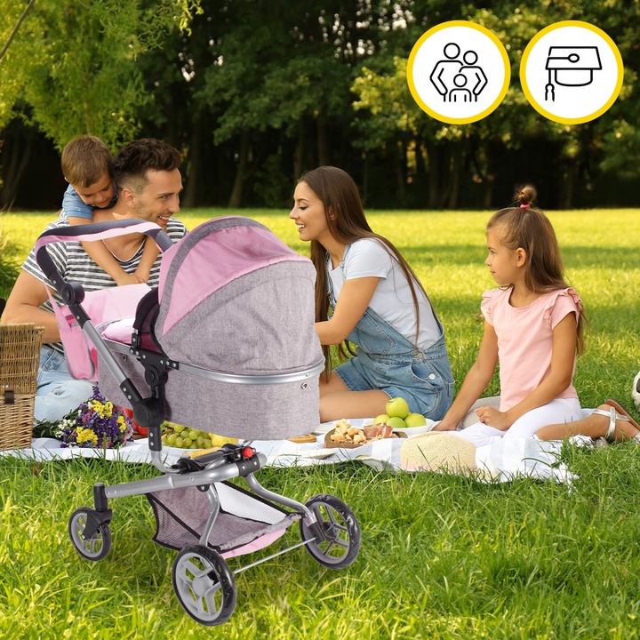 WÓZEK DLA LALEK GŁĘBOKI SPACERÓWKA TORBA GONDOLA SKŁADANY REGULACJA RĄCZKI