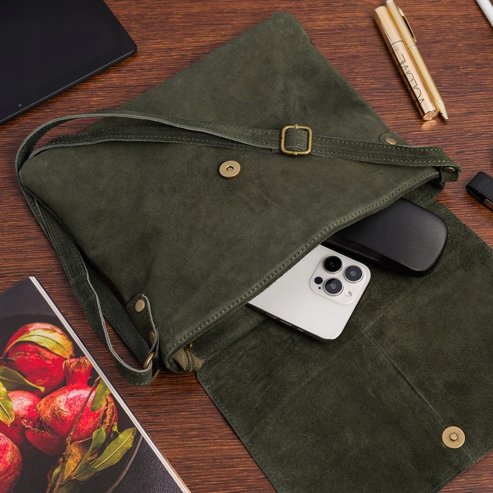 Torebka damska skórzana zamszowa listonoszka włoska B5 pojemna raportówka