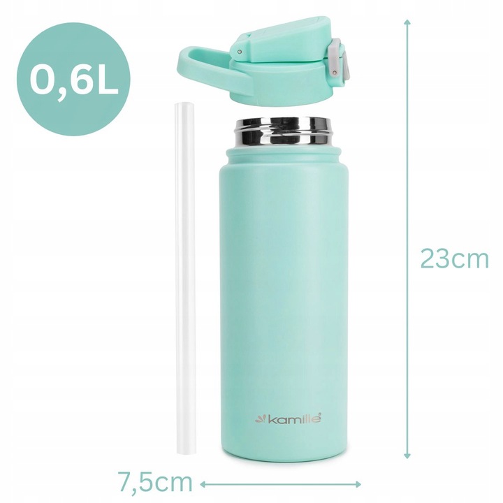 KUBEK TERMICZNY TERMOS STALOWY 100% SZCZELNY pojemny bidon KAMILLE 600 ml