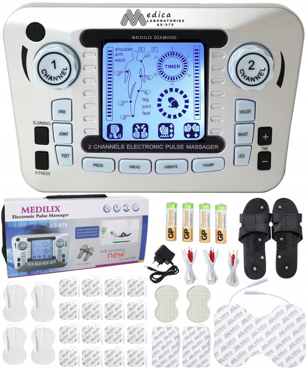 ELEKTROSTYMULATOR TENS EMS ELEKTRODY 3 RODZAJE+BAT