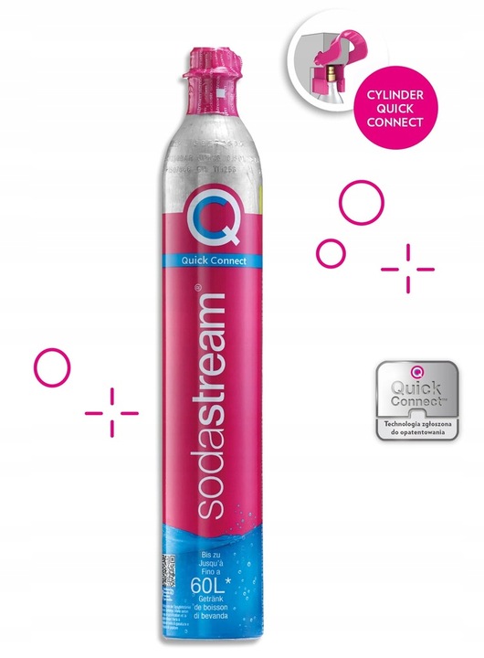 Różowy cylinder SodaStream z gazem CO2 Quick Connect Nabój SodaStream 60L