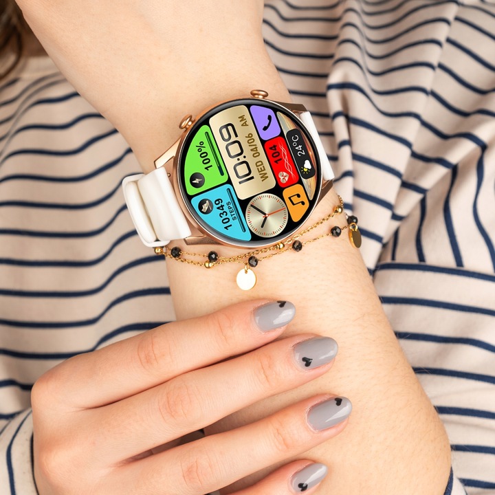 SMARTWATCH ZEGAREK DAMSKI POLSKIE MENU ROZMOWY ZDROWIE SPORT AMOLED 4 PASKI