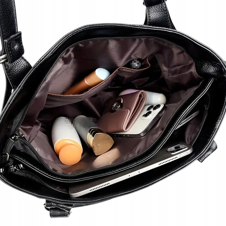 Torebka CZARNA Damska Duża A4 Miejska Pojemna Skóra Ekologiczna TORBA