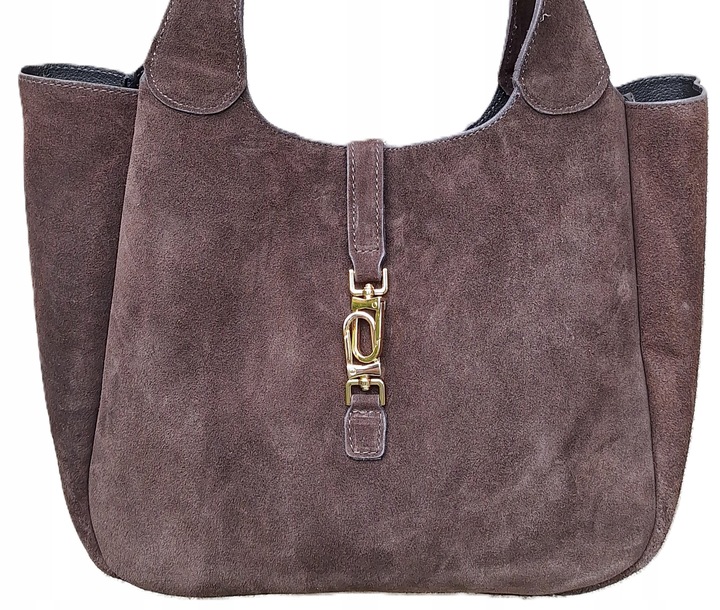 Torebka WłoskaZAMSZOAWA worek SKÓRA NATURALNA Vera Pelle CZEKOLADOWA