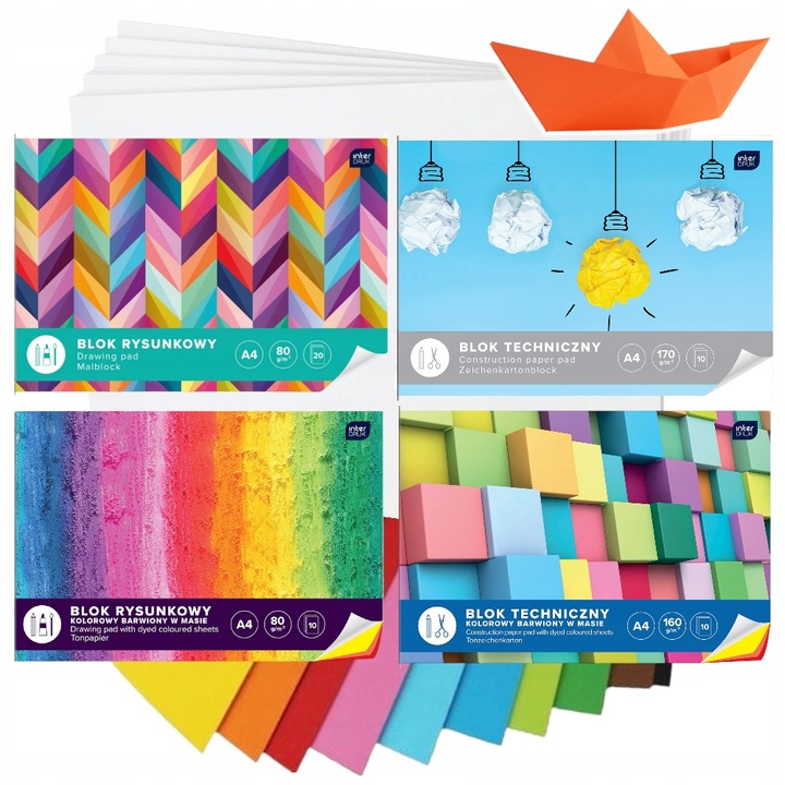 Zestaw 4x bloki szkolne A4 techniczny rysunkowy