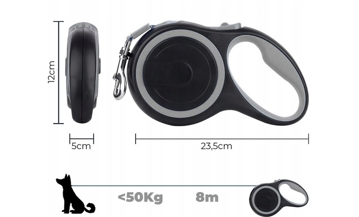 SMYCZ AUTOMATYCZNA DLA PSA TAŚMA Z BLOKADĄ PETTAK MOCNA ZWIJANA 50KG 8M