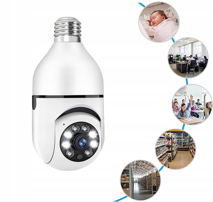 Mini Kamera WiFi w Żarówce Wewnętrzna Android Iphone Obrotowa Żarówka