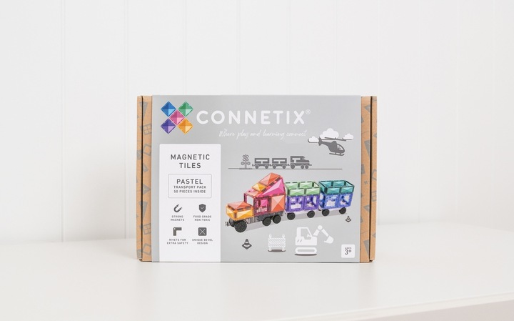 KREATYWNE KLOCKI MAGNETYCZNE POCIĄG 50 EL PASTEL TRANSPORT PACK CONNETIX