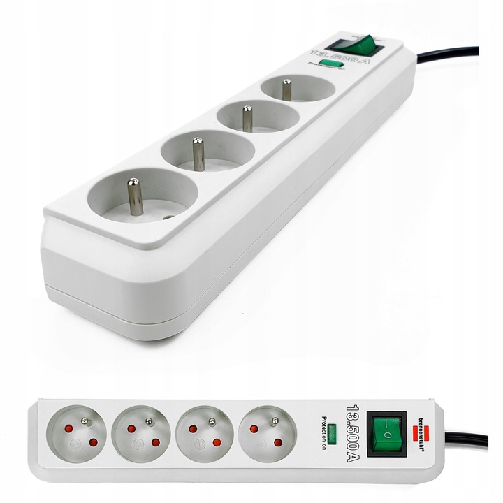 Listwa Zasilająca Przedłużacz Przepięciowy Szary 4 GNIAZDA Certyfikat CE
