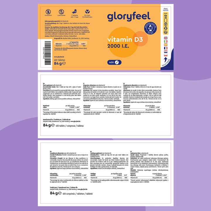 WITAMINA D3 2000 jm - 400 tab witamina słońca na ODPORNOŚĆ gloryfeel