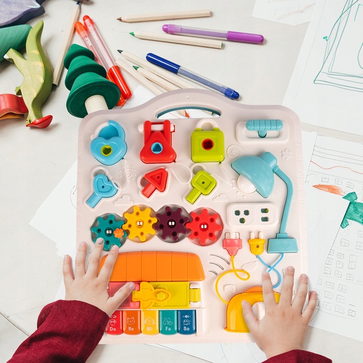 STOLIK EDUKACYJNY INTERAKTYWNY TABLICA MANIPULACYJNA KŁÓDKI KLUCZE PIANINO