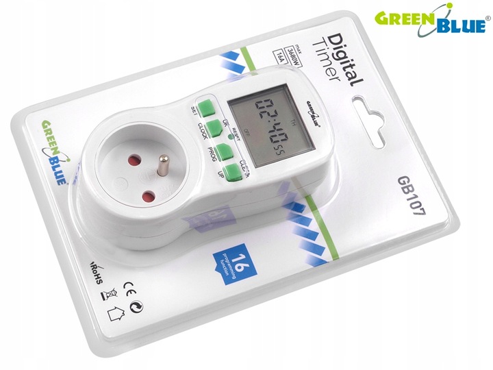 WYLACZNIK BOJLER PROGRAMATOR CZASOWY CYFROWY TIMER 3680W GreenBlue GB107
