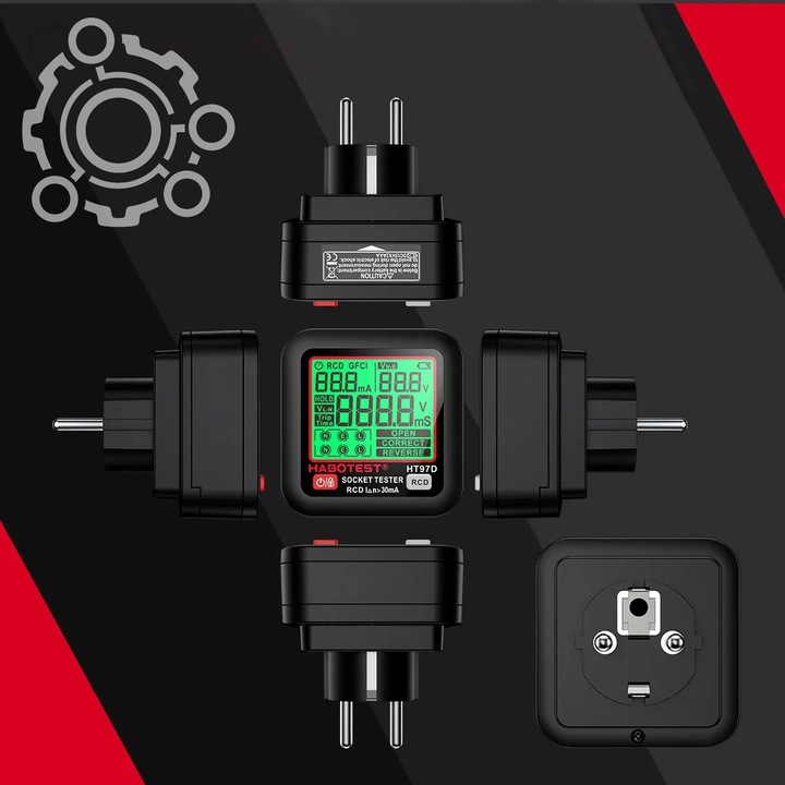 HABOTEST HT97D TESTER NAPIĘCIA GNIAZDEK SIECIOWYCH ELEKTRYCZNYCH DUŻY LCD