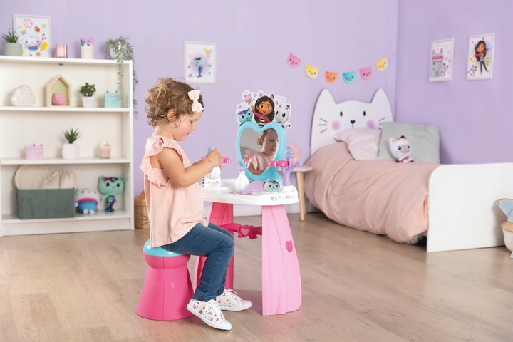 KOCI DOMEK GABI TOALETKA Z LUSTREM TABORET SALON PIĘKNOŚCI + 10 AKCESORIÓW