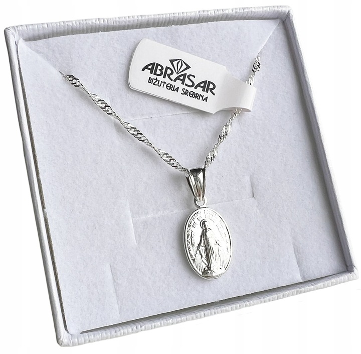 Medalik komunijny Matka Boska Cudowna srebro 925 40cm na Komunię na Chrzest
