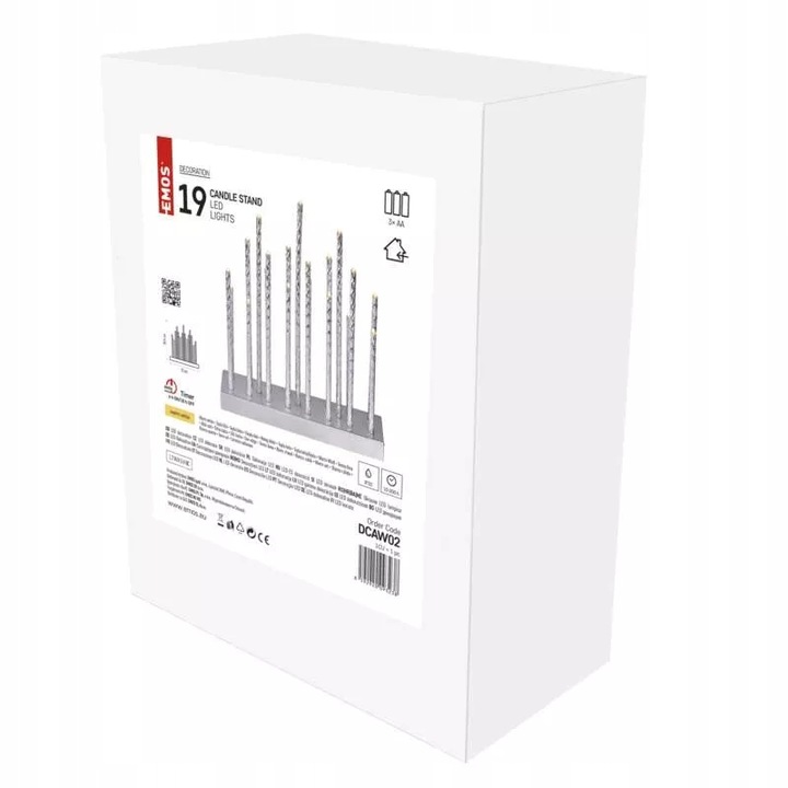 Lampki choinkowe świecznik srebrny 19 LED 28 cm 3xAA ciepła biel timer EMOS