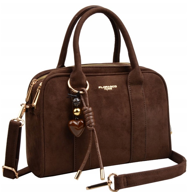 Flora&Co torebka kuferek zamsz CZEKOLADOWA elegancka CASUAL