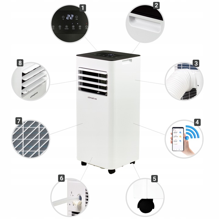 Klimatyzator przenośny Climative MINI 2,6 kW 26m2 WiFi osuszacz + uszczel.