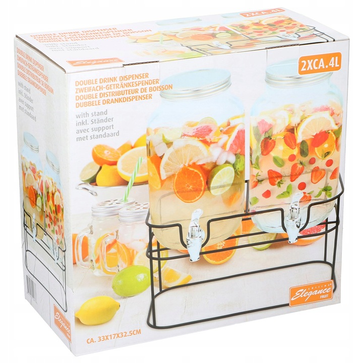 Słój z Kranikiem 2x 4l Słoiki+ podstawka do ogrodu na piknik lemoniadę wodę