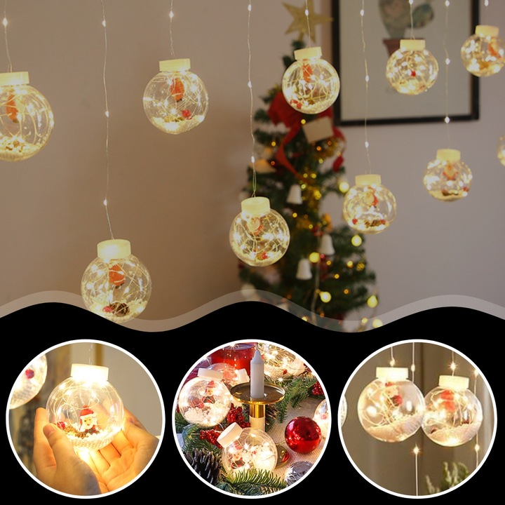 LAMPKI CHOINKOWE LED BOMBKI MIKOŁAJE ŚWIĄTECZNE 10 KUL LED NA USB 3M PILOT