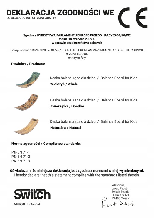 Switch Deska do balansowania z filcem dla dzieci 85cm bujak bezpieczna