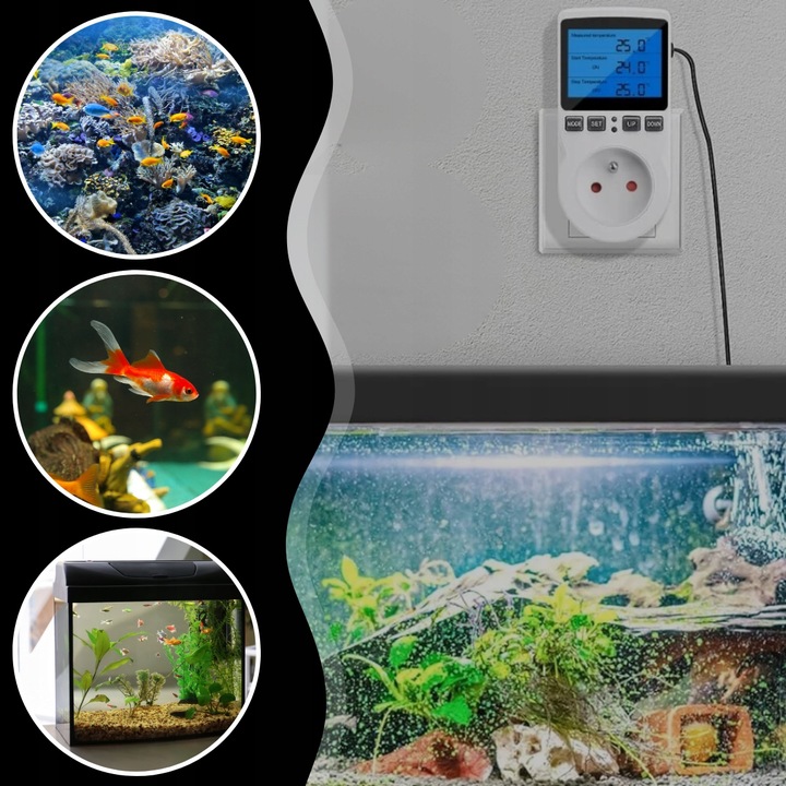 TERMOSTAT ELEKTRONICZNY REGULATOR TEMPERATURY GNIAZDO SIECI 230V MAX. 3680W