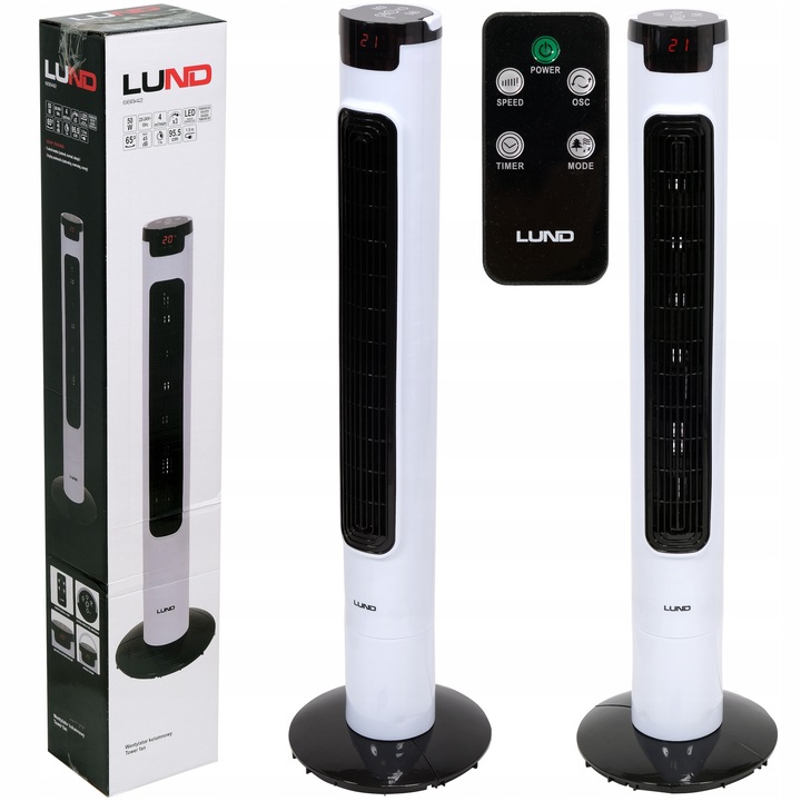 WENTYLATOR KOLUMNOWY LUND 95,5CM 50W WIATRAK PODŁOGOWY STOJĄCY LED +PILOT