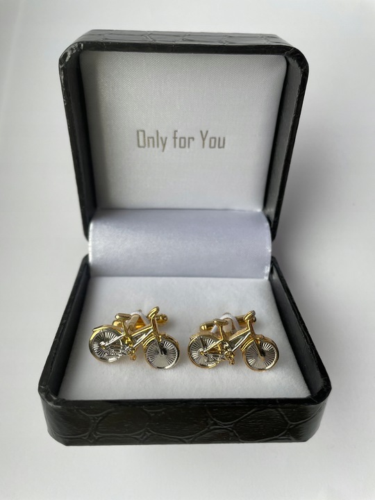 Spinki do mankietów EXC Srebrny Rower Pozłacany w Szkatułce Etui na Prezent