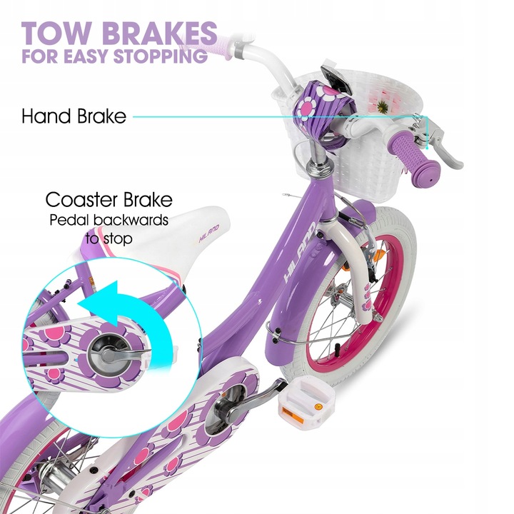 12-calowy rower dla dzieci 2-4 lat Koło treningowe Hand&Coaster Hamulec