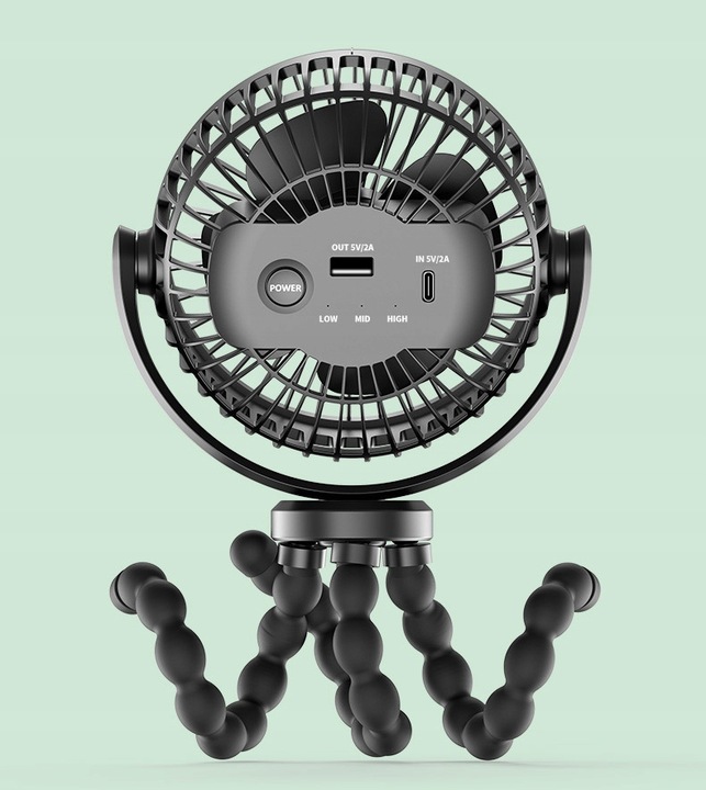 WENTYLATOR PRZENOŚNY WIATRAK BIURKOWY 5200mAh Z ELASTYCZNYM STATYWEM