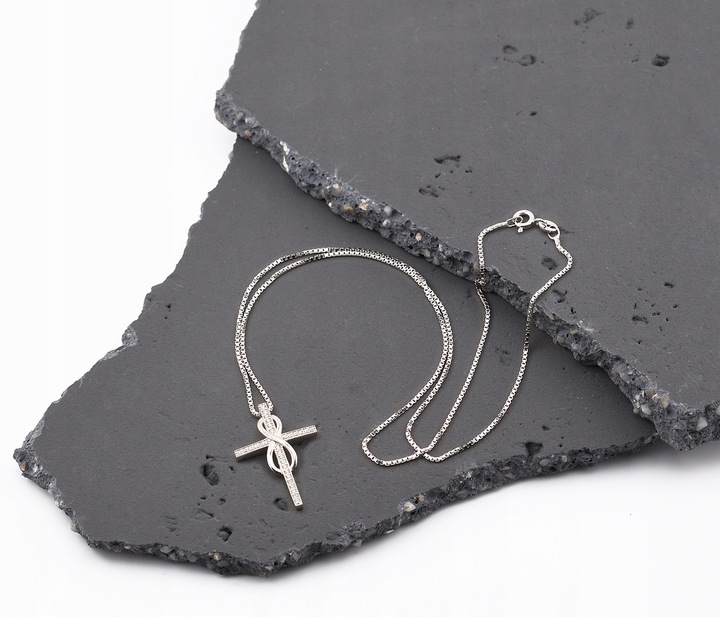 SREBRNY NASZYJNIK 925 KRZYŻ KRZYŻYK NIESKOŃCZONOŚĆ