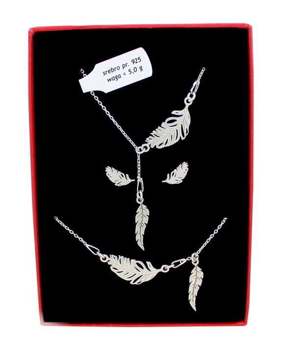 Komplet biżuterii srebrnej z piórkiem srebro 925 biżuteria srebrna damska